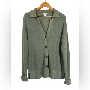J. Jill Olive Green Waffle Knit Button Front Cardigan